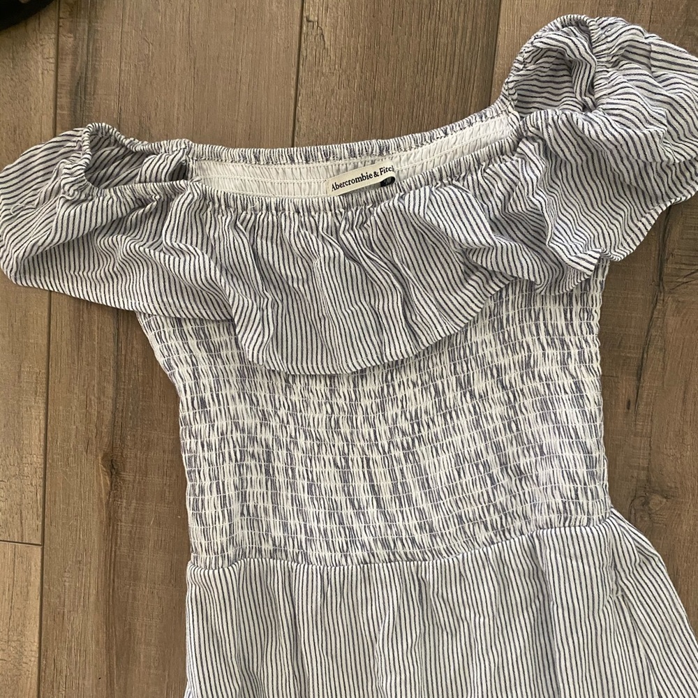 Off the Shoulder Blue White Midi Dress